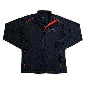 Asics Track Run Jacket Mens Medium Full Zip Lightweight Performance Black Red